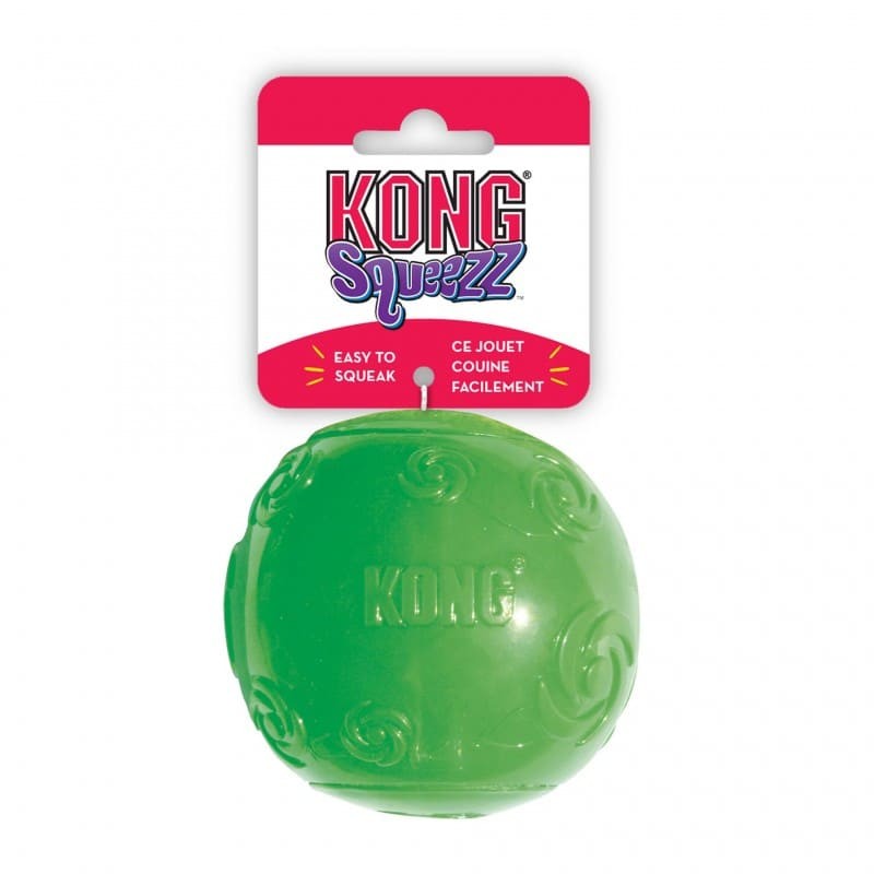 Jouet pour chien Squeez balle KONG coloris vert avec étiquette