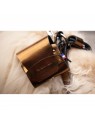 distributeur de sacs à crottes en cuir cuivre métallissé dakota poopidoo martin sellier attaché au collier de la même collection