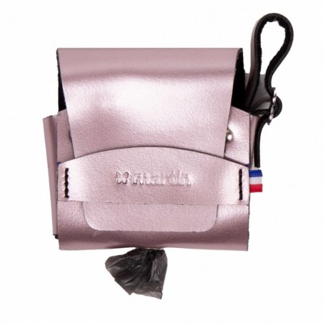 distributeur sacs à crottes en cuir rose métallisé poopidoo dakota martin sellier