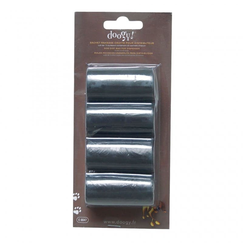 lot 4 rouleaux 20 sachets ramasse crottes doogy dans emballage