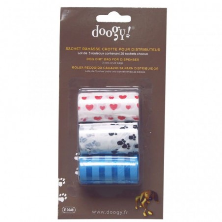 lot 3 rouleaux 20 sachets ramasse crottes doogy dans emballage
