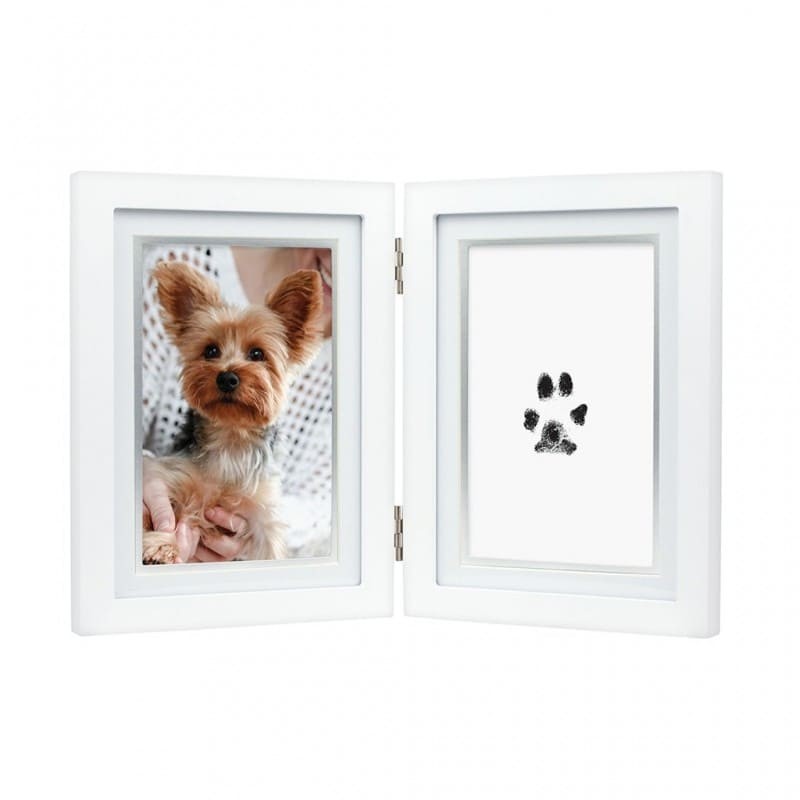 double cadre photo chien avec empreinte de patte en encre Pearhead