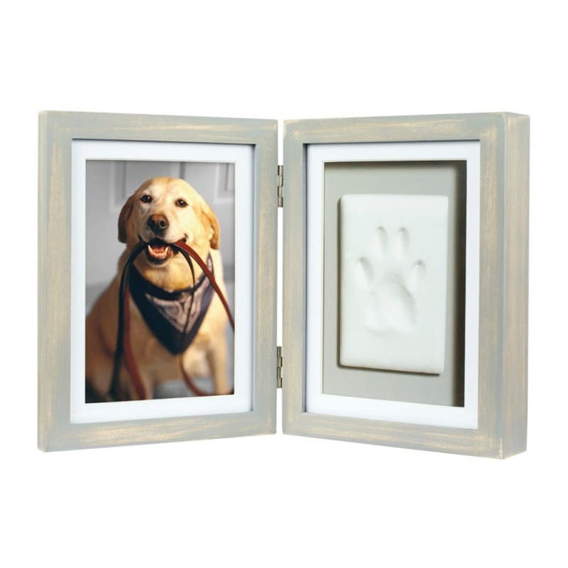 double cadre chien gris photo avec empreinte de patte en plâtre Pearhead
