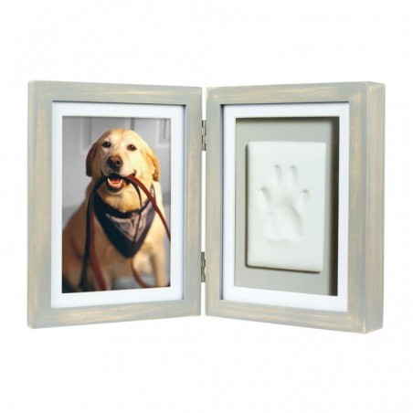 double cadre chien gris photo avec empreinte de patte en plâtre Pearhead