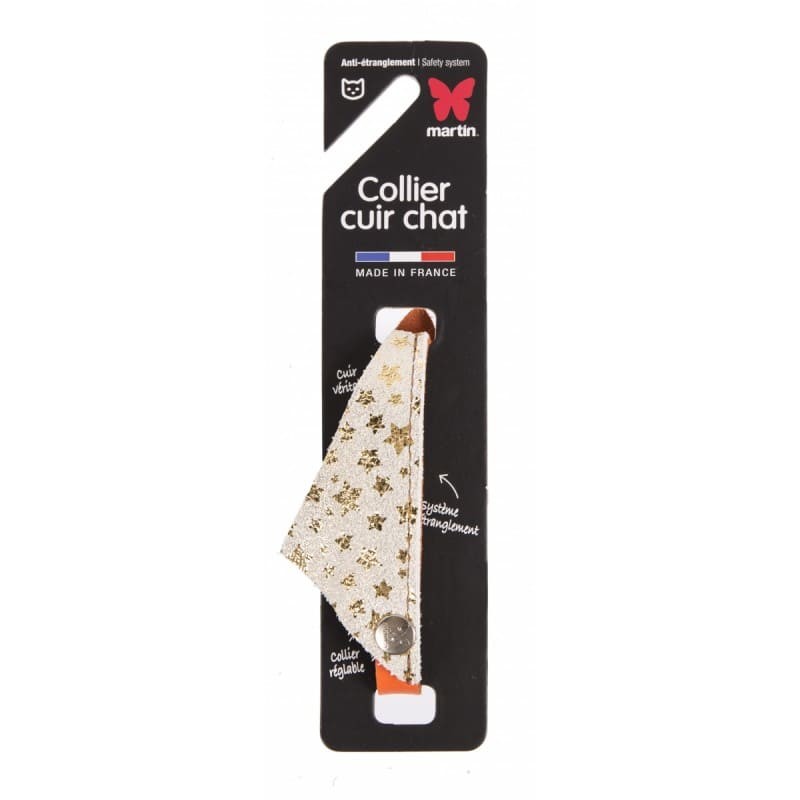 Collier pour chat en cuir Doré Orange avec bandana Miami MARTIN SELLIER avec emballage