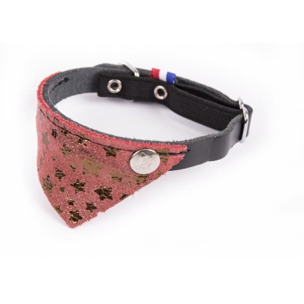 collier pour chat en cuir rouge noir avec bandana miami martin sellier