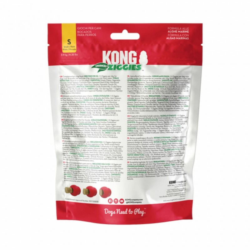 friandises pour chien Ziggies Enhanced KONG dans emballage de dos