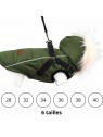 manteau pour chien kaki avec harnais intégré Inuiti Doogy disponible en plusieurs tailles