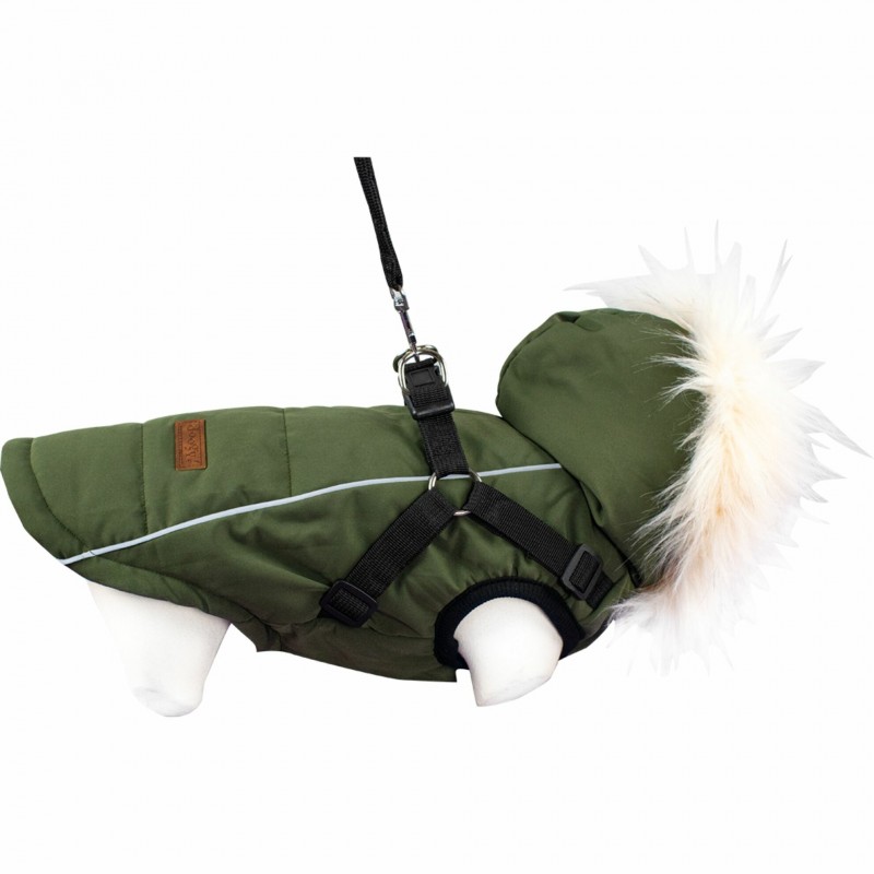 manteau pour chien kaki avec harnais intégré inuiti Doogy