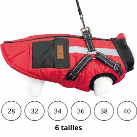 Manteau pour chien rouge avec harnais intégré Hiking Doogy disponible en plusieurs tailles