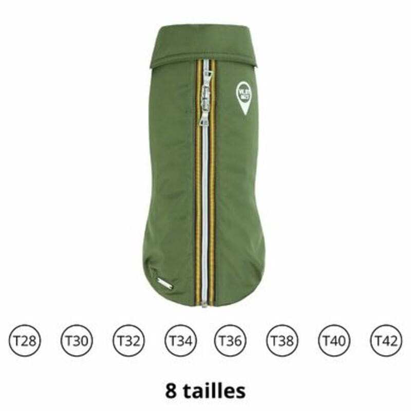 Manteau imperméable pour chien kaki Wouapy disponible en plusieurs tailles