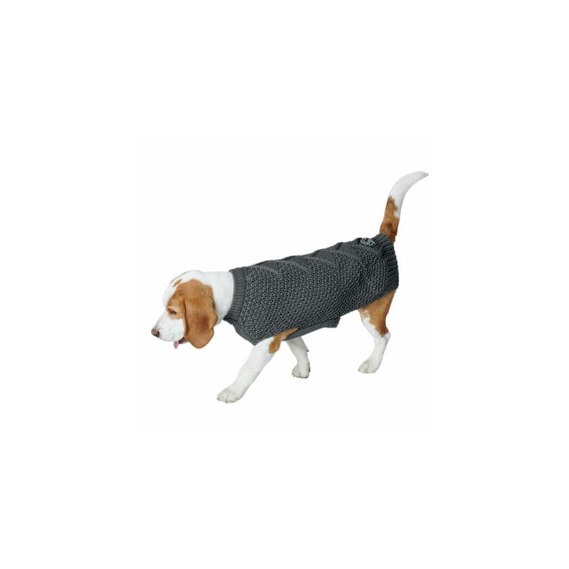 Chien de profil portant le pull pour chien gris MALMO HUNTER