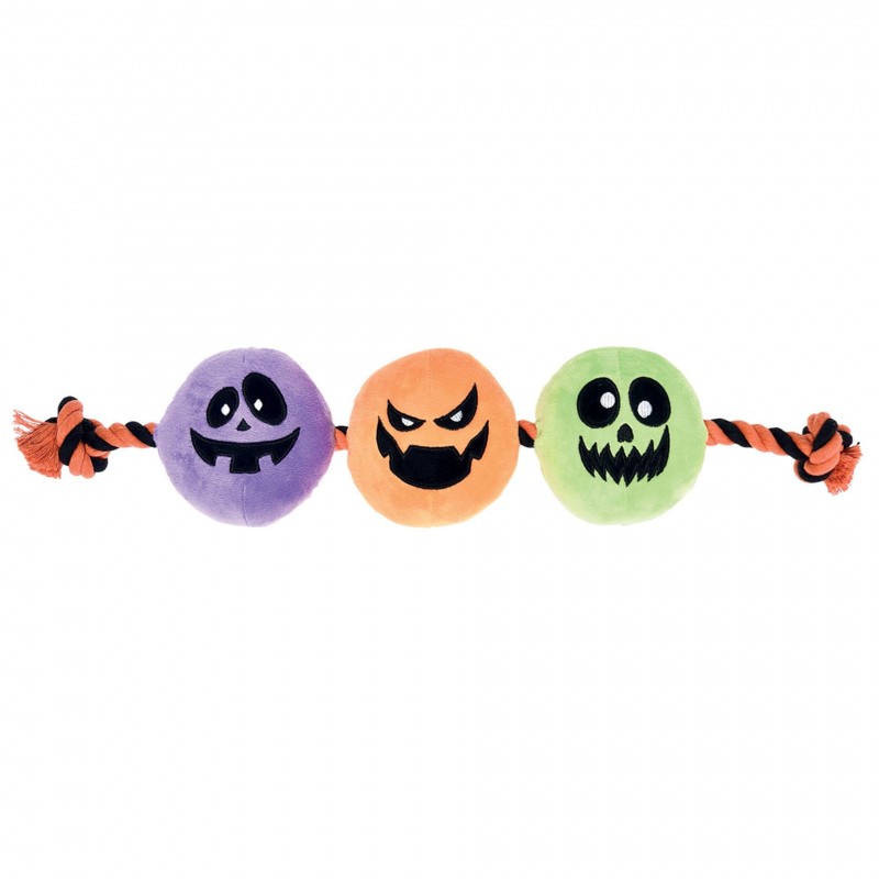 peluche d'halloween pour chien 3 monstres avec corde Doogy