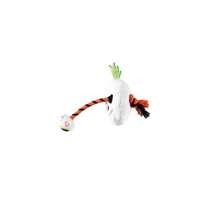 peluche d'Halloween pour chien tête de mort avec corde Doogy de profil