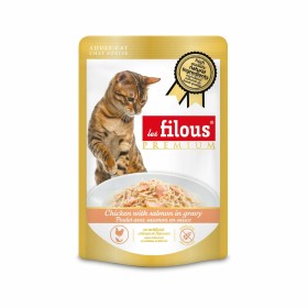 1 sachet fraîcheur pour chat poulet avec saumon en sauce les filous prenium
