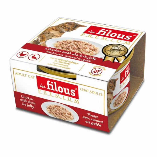 boites pour chat poulet avec canard en gelée les filous Prenium avec emballage