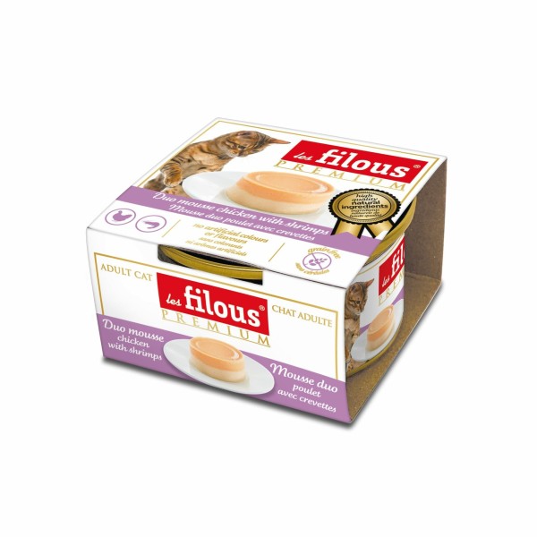 boîtes pour chat duo poulet avec crevettes en mousse Les filous prenium avec emballage