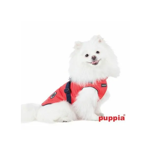 chien avec le manteau pour chien rouge avec harnais intégré Mountaineer Puppia de dos