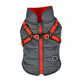 manteau pour chien gris avec harnais intégré Mountaineer Puppia de dos