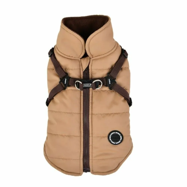manteau pour chien beige avec harnais intégré Mountaineer Puppia de dos