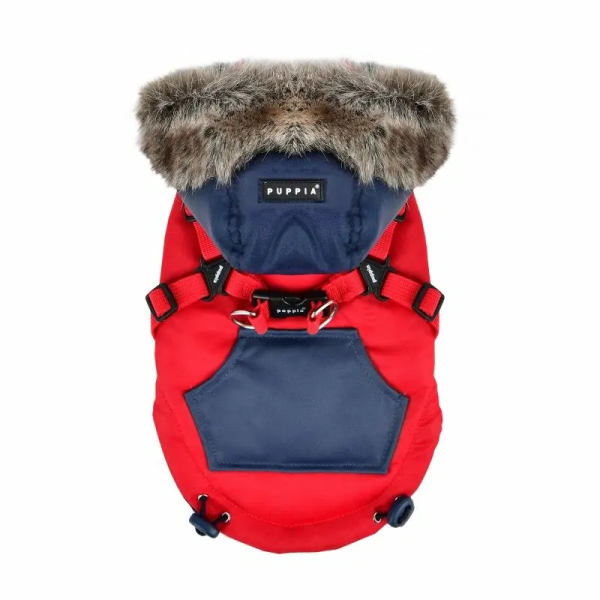 doudoune pour chien rouge avec harnais intégré Orson Puppia de dos