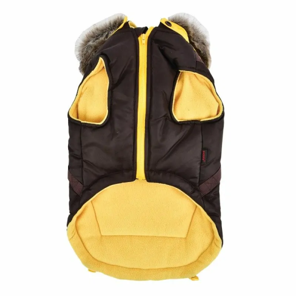 doudoune pour chien marron avec harnais intégré Orson Puppia de face