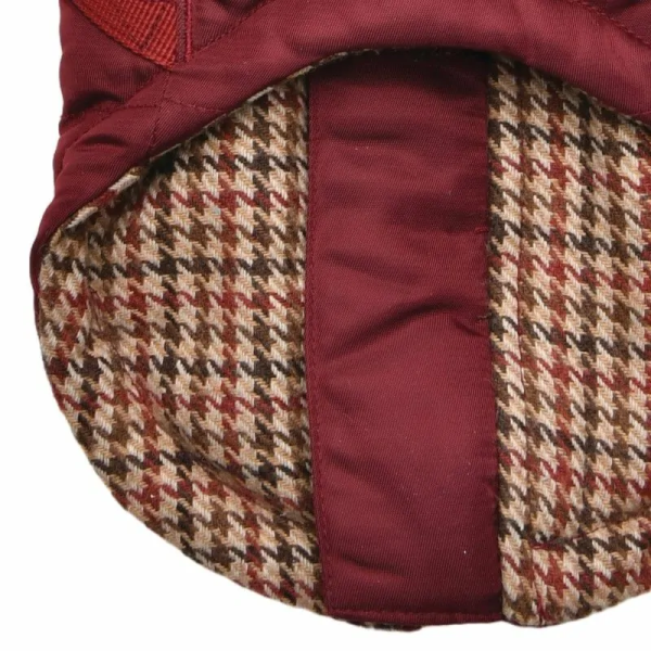 doublure motif pied de poule du manteau pour chien bordeaux avec harnais intégré Donavan Puppia