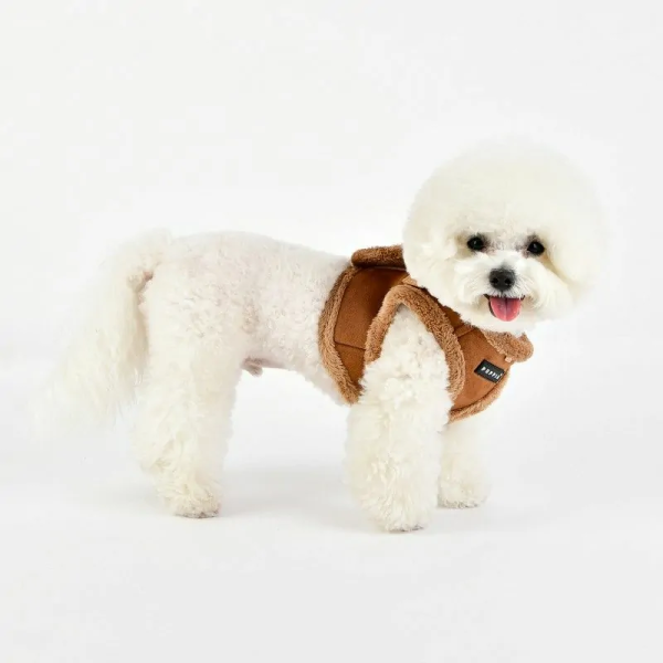 chien de profil avec le Harnais Veste pour chien beige TERRY Puppia
