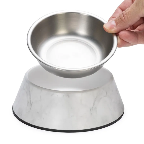 Gamelle pour chien blanche avec motif MARBRE Designed by Lotte et bol en acier amovible