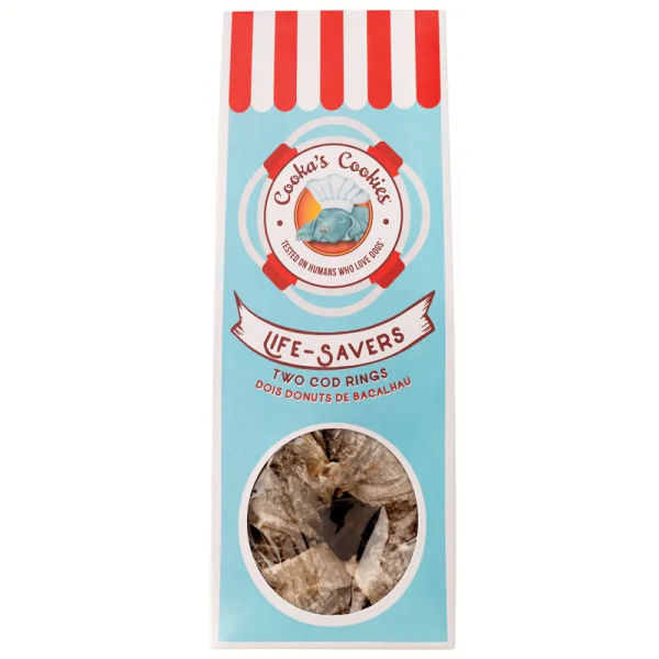 friandises pour chien anneaux peau de morue cooka's cookies dans emballage