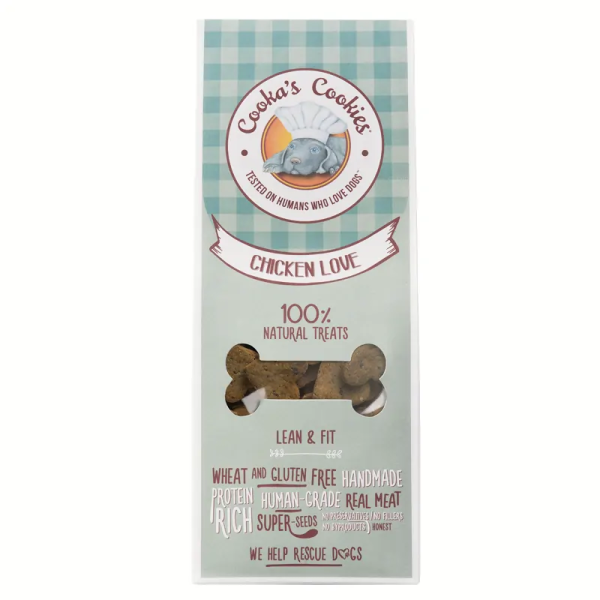 friandises pour chien au poulet en forme coeur cooka's cookies dans emballage