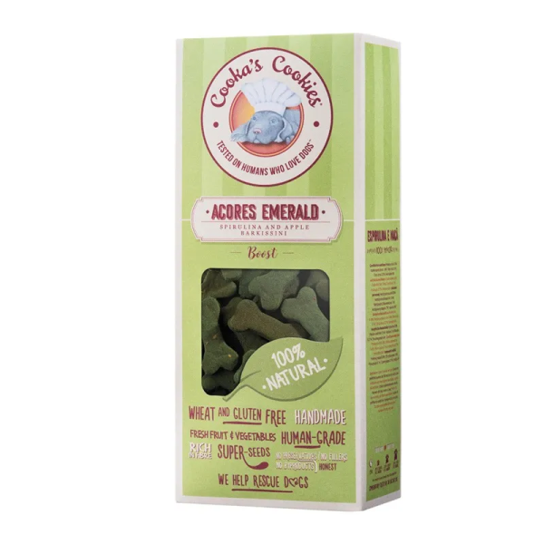 friandises pour chien superfood couleurs d'émeraude Cooka's cookies avec emballage