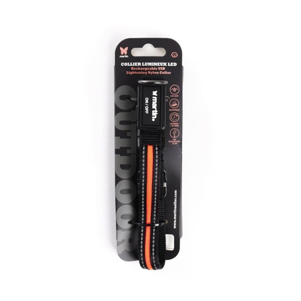 collier chien lumineux USB orange en nylon MARTIN SELLIER