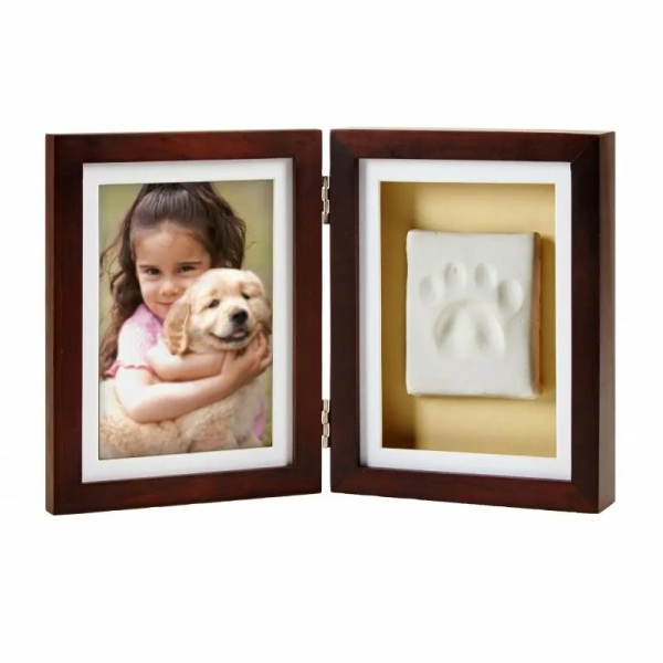 double cadre photo avec empreinte de patte chien en plâtre Pearhead