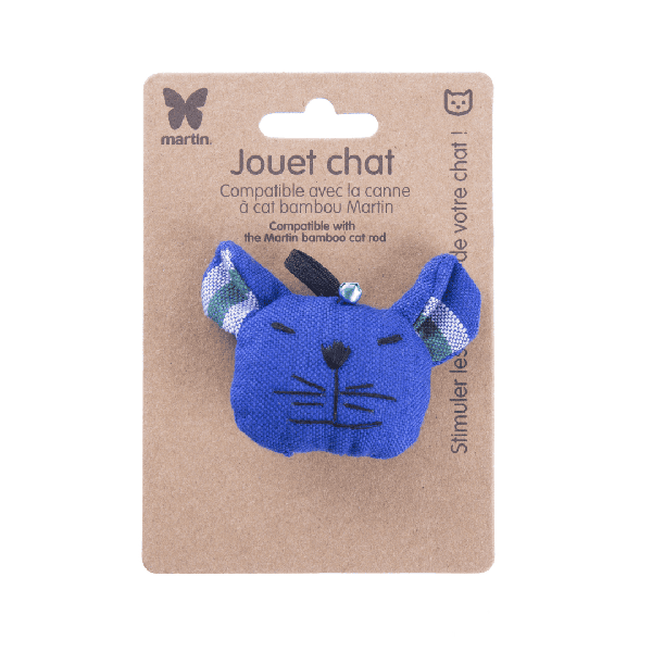 jouet pour chat tête de chat bleu martin sellier avec emballage