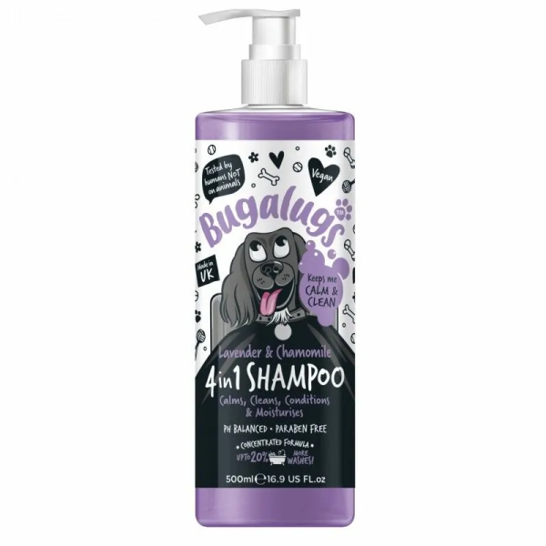 shampooing pour chien apaisant lavande et camomille 4 en 1 bugalugs 500 ml
