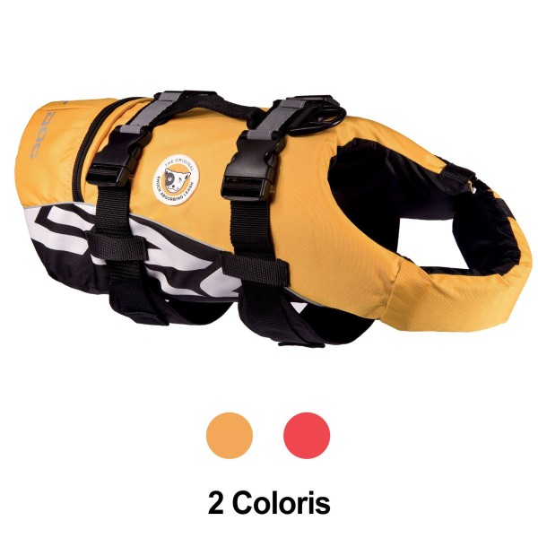 le gilet de sauvetage pour chien DFD Ezydog existe en jaune ou rouge