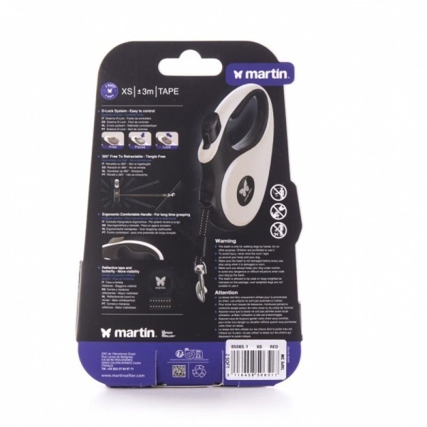 laisse pour chien réctractable sangle collection soft martin sellier dans emballage de dos