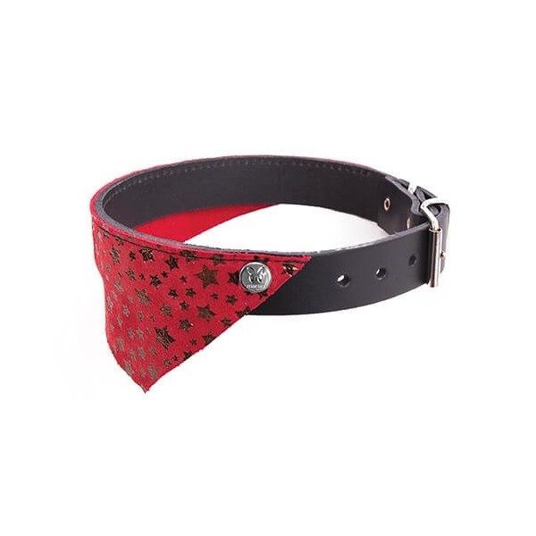 collier pour chien en cuir rouge et noir avec bandana Miami martin sellier