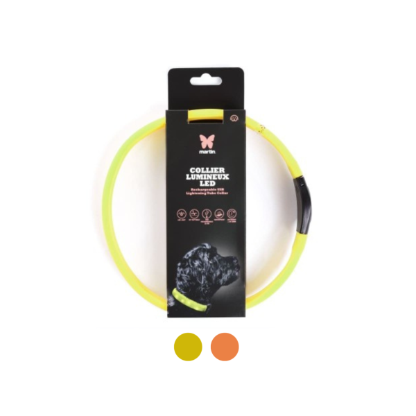 Collier pour chien lumineux LED plat martin sellier disponible en différents coloris