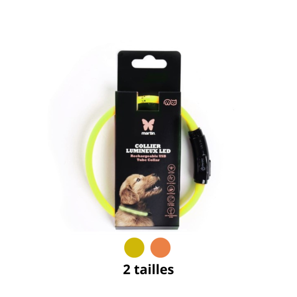 collier pour chien et chat lumineux led tude martin sellier disponibe en différents coloris et tailles