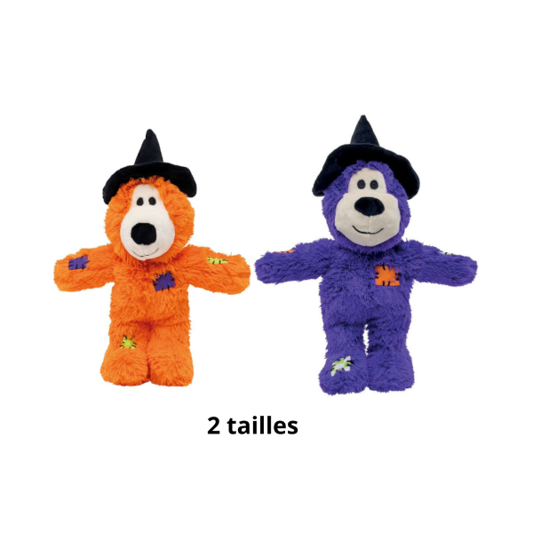 peluche pour chien Halloween Wild Knots Witch Bear KONG® disponible en deux modèles : orange ou violet