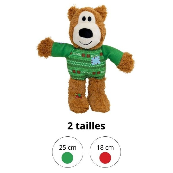 Peluche de Noël pour chien Holiday Wildknots Sweater Bear KONG® disponible en 2 tailles