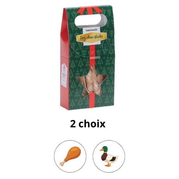 Bâtonnets à mâcher de Noël pour chien Beeztees dans boîte festive