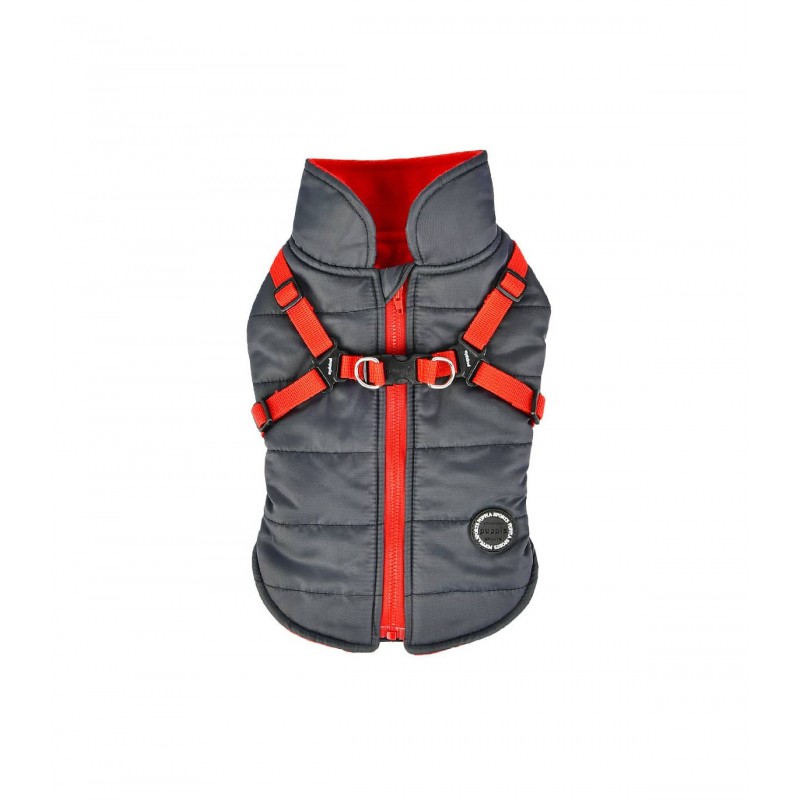 manteau pour chien gris avec harnais intégré Mountaineer Puppia