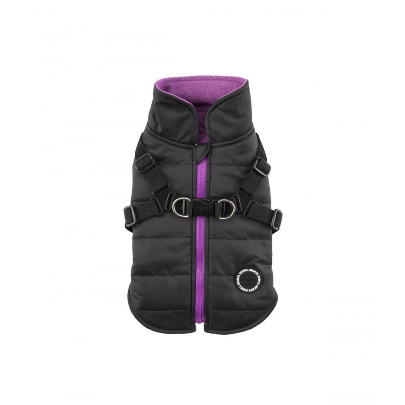 manteau Mountaineer noir pour chien avec harnais intégré Puppia