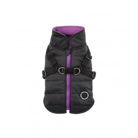 manteau Mountaineer noir pour chien avec harnais intégré Puppia