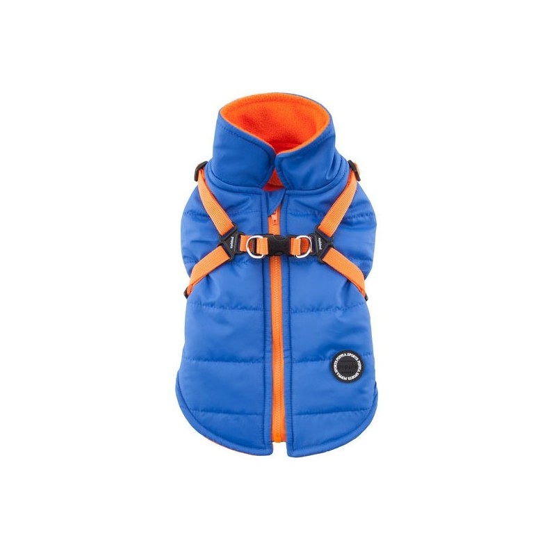 manteau pour chien bleu avec harnais intégré MountaineerPuppia