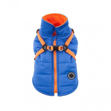 manteau pour chien bleu avec harnais intégré MountaineerPuppia