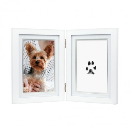 double cadre photo chien  avec empreinte de patte en encre Pearhead